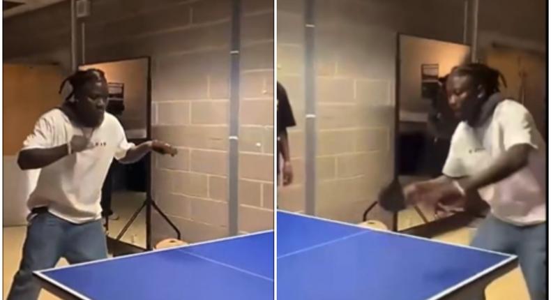 Watch: Stonebwoy shows off table tennis skills with smashing shot