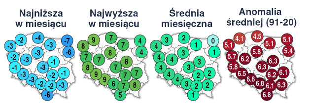 Skrajności temperatury minimalnej w Polsce w czasie tegorocznego lutego