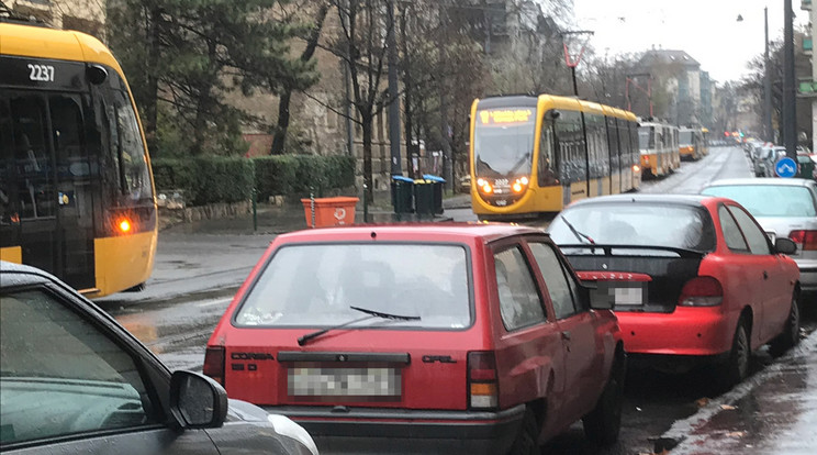 Szabálytalanul parkoló autós miatt megbénult a villamosforgalom Budán / Fotó: Blikk