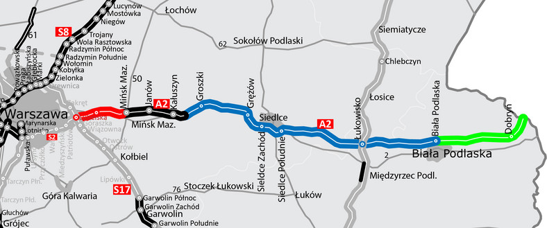 Autostrada A2 na wschód od Warszawy, źródło: GDDKiA