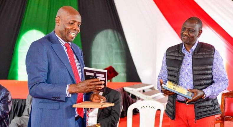 Education CS Ezekiel Machogu with President William Ruto during a past rally