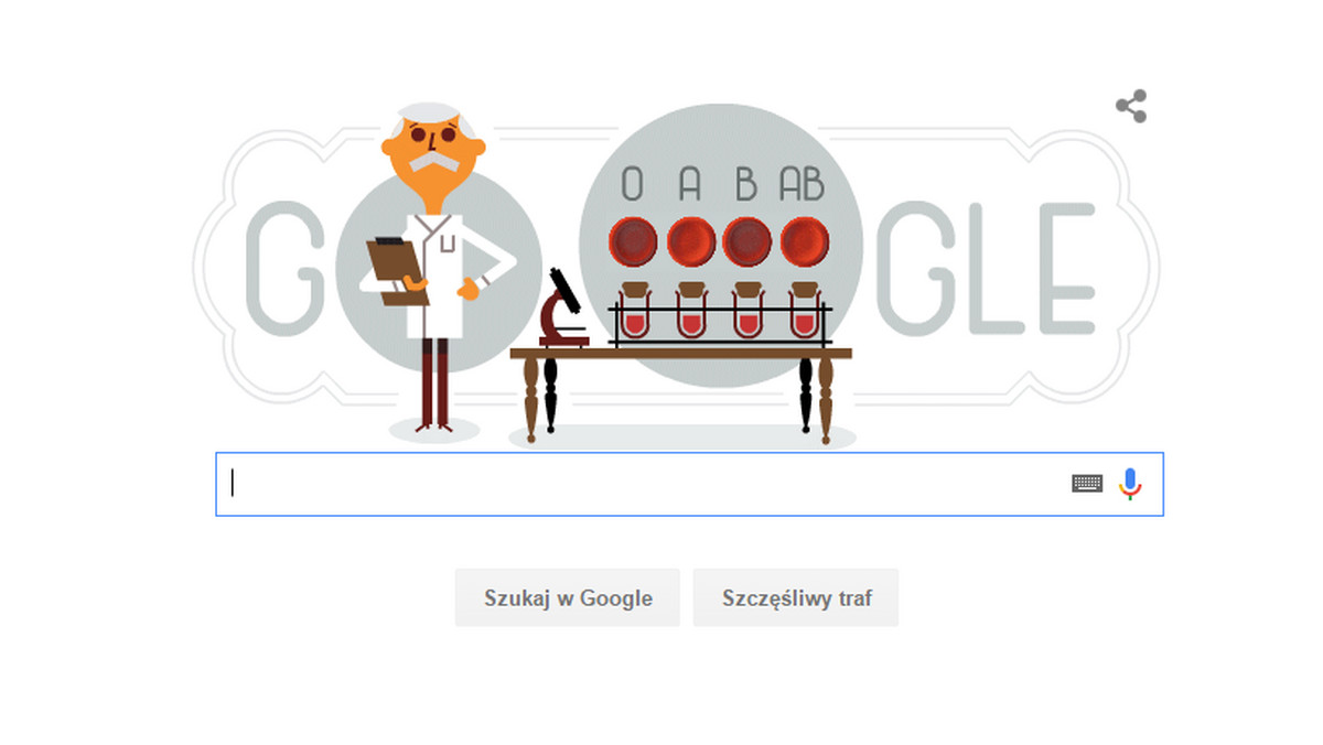 Karl Landsteiner jest bohaterem dzisiejszego Google Doodle. Dziś przypada 148 rocznica urodzin tego wybitnego naukowca. Karl Landsteiner otrzymał Nagrodę Nobla za swoje badania nad grupami krwi u ludzi.