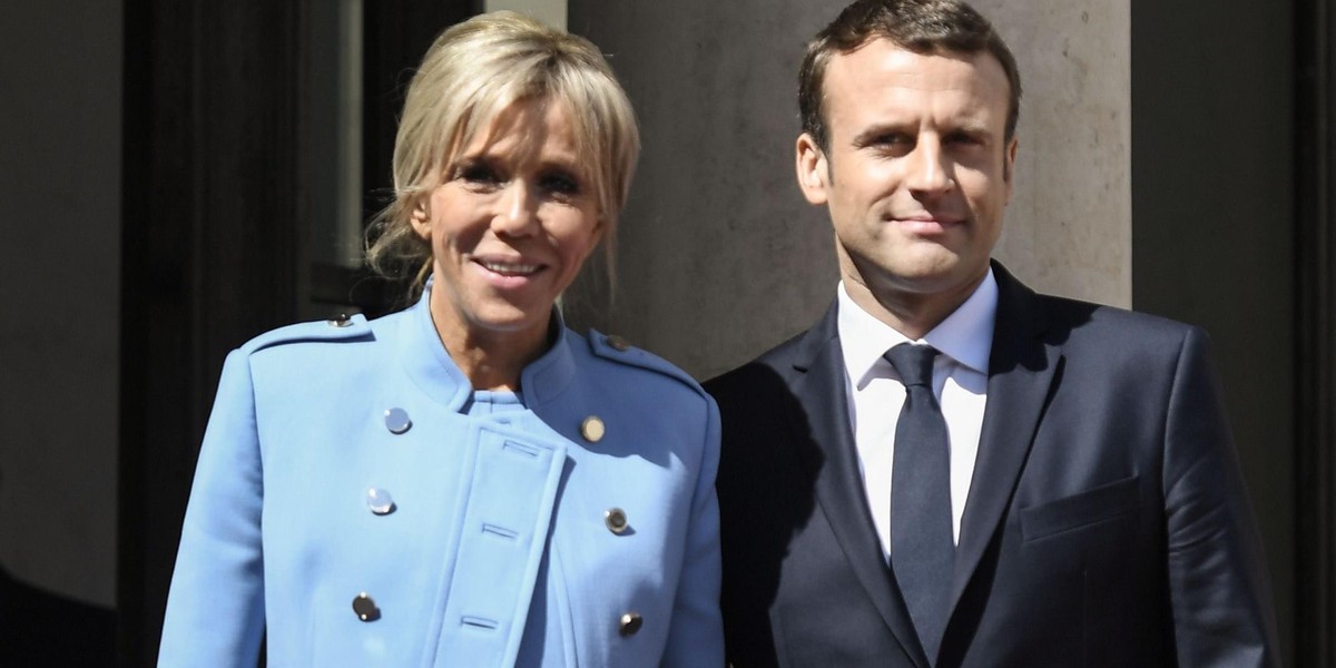 Prezydent Francji Emmanuel Macron z żoną 