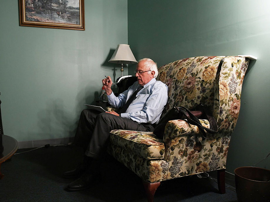 Bernie Sanders backstage in Vermont before an address.