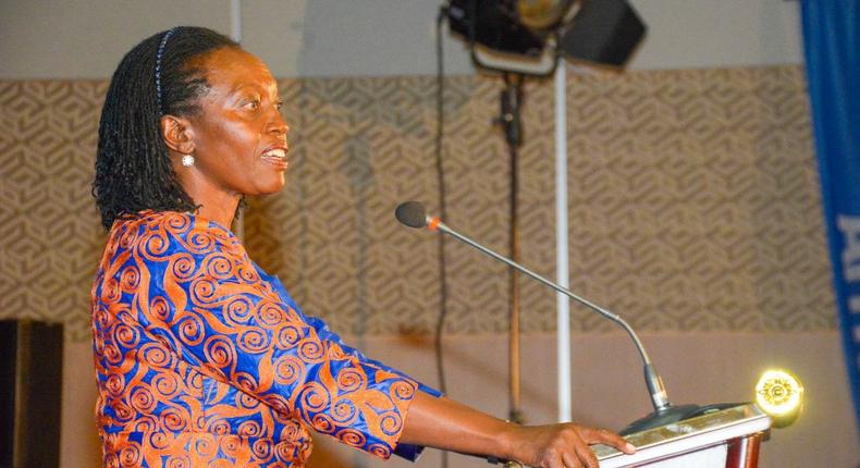 Senior Counsel Martha Karua addresses an Azimio la Umoja gathering following the 2022 General Election at the KICC on August 13, 2022