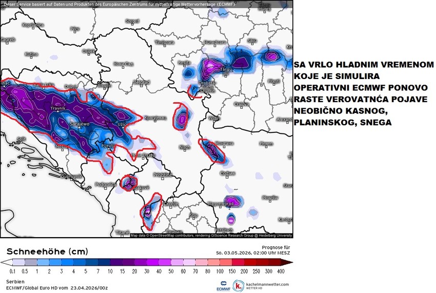Iznad 800 metara nadmorske visine očekuje se kasni sneg