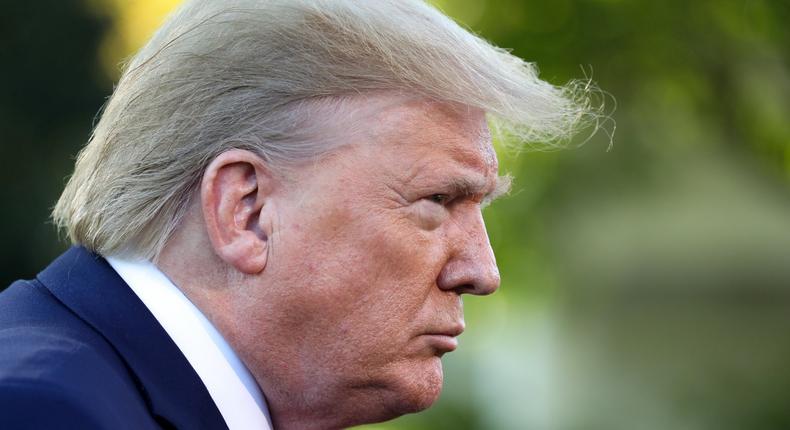 FILE PHOTO: U.S. President Donald Trump speaks to reporters as he departs for travel to Minnesota from the South Lawn of the White House in Washington, U.S. October 10, 2019.  REUTERS/Jonathan Ernst