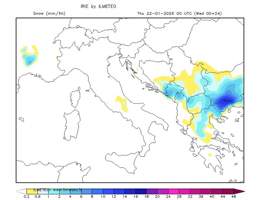 Mapa snega za četvrtak 22. januar