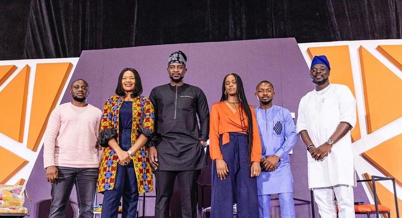 L-RCoFounder & Tech Lead CDIAL, Ayoola Fakoya, Co-Founder Lead Partnerships and Policy, Shona Olalere: Founder CDIAL, YinkaIyinolakan: Experimental Artist, Yadichinna Ukoha-Kalu; Co-Founder & COO, CDIAL, Soji Akinlabi Manager, Brand Events and Sponsorship, Stanbic IBTC Oyelakin Omolewu; At the Public Launch of the Center for the Digitization of Indigenous African Languages (CDIAL) in Lagos