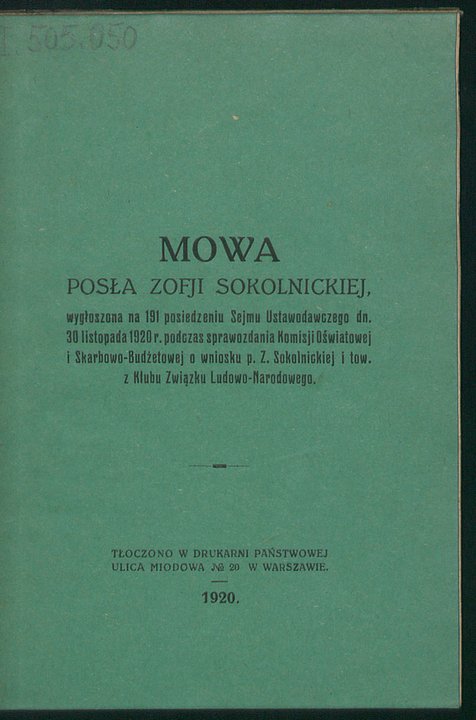 Zofia Sokolnicka – ruch narodowy (ZLN)