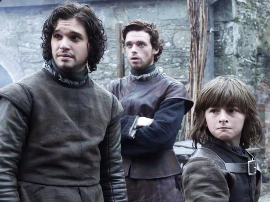 From left, Kit Harington as Jon Snow, Richard Madden as Robb Stark, and a young Isaac Hempstead-Wright as Bran Stark on "Game of Thrones."