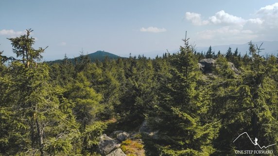 Widok na Wysoki Kamień (1058 m n.p.m.) ze skałek przy Zwalisku