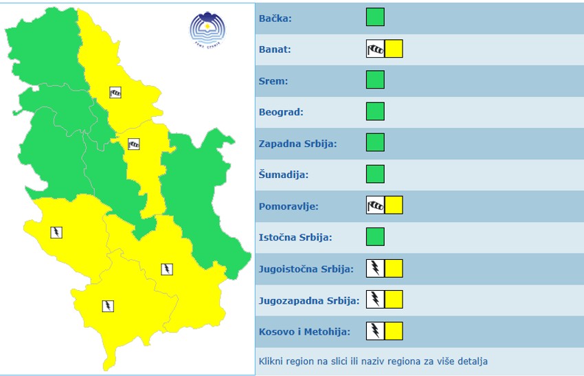 Meteoalarm u Srbiji 26 septembra