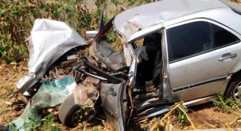 Pastor Richard Obeng's mangled car