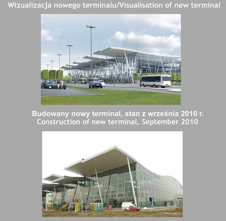 Terminal we Wrocławiu. Porównanie obecnego stanu budowy z wizualizacją (2). Zdjęcia pochodzą z materiałów prasowych Portu Lotniczego Wrocław
