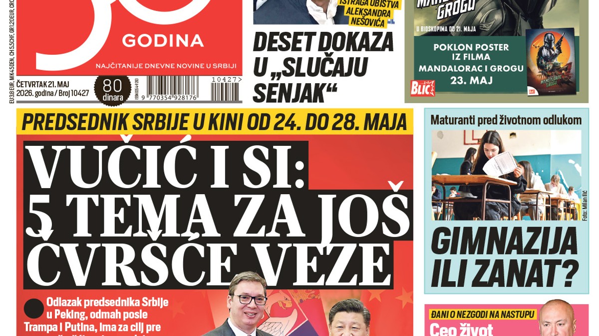 Blic naslovna strana za 21.5.