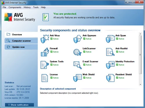 AVG Internet Security 9.0 - ekran główny w Windows 7