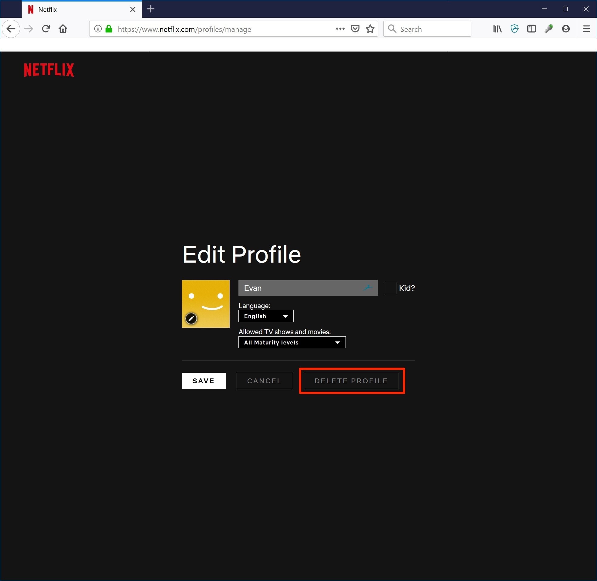 How to delete a Netflix profile on a desktop, mobile