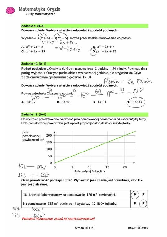 Egzamin ósmoklasisty 2024. Matematyka [ARKUSZE CKE i ODPOWIEDZI]. Zadania 9, 10 i 11