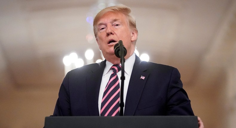 FILE PHOTO: U.S. President Donald Trump delivers a statement about his acquittal in the East Room of the White House in Washington, U.S., February 6, 2020. REUTERS/Joshua Roberts