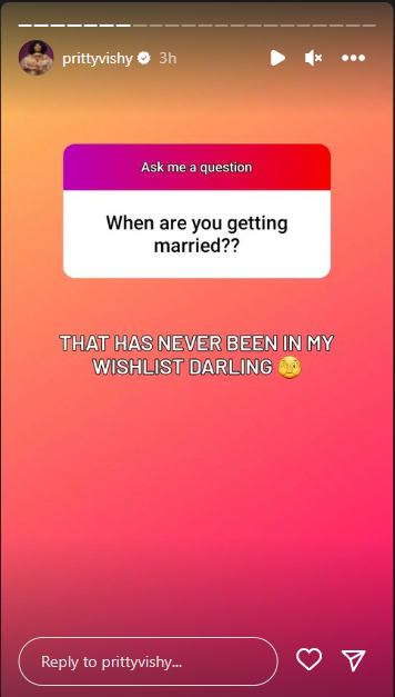 A screenshot of Pritty Vishy's Q&A session with fans on Instagram