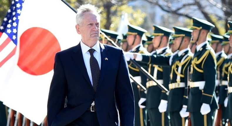 US Defence Secretary Jim Mattis reviews a guard of honor during a welcoming ceremony in Tokyo, on February 4, 2017