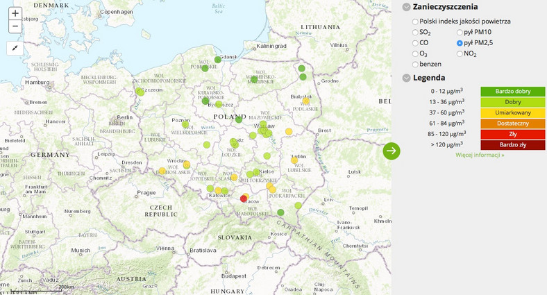 Stężenie pyłu PM2,5 - 2017-04-30 od godziny 04:00 do 05:00