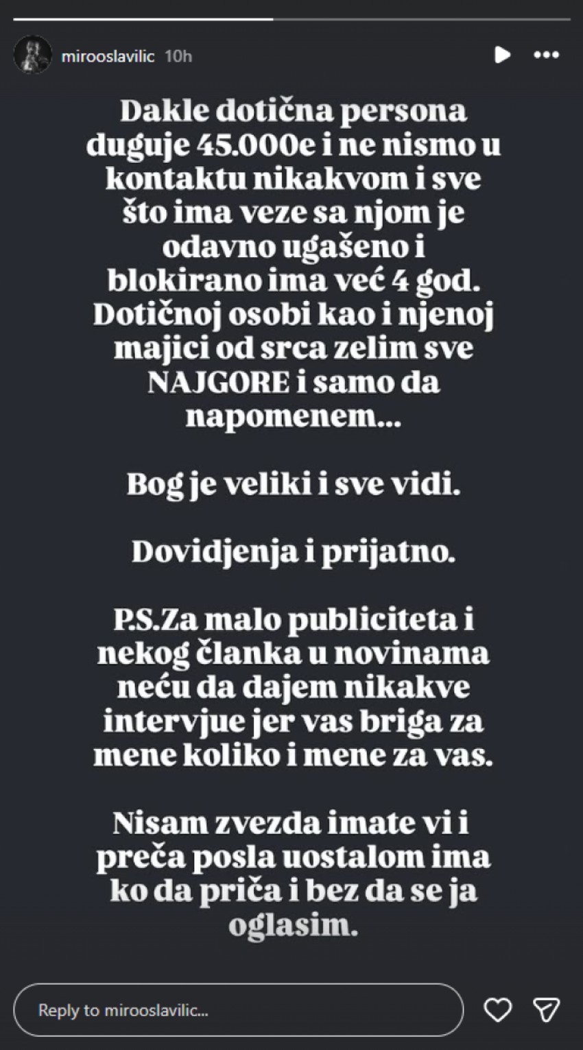 Šok optužbe Miroslava Ilića o Sandri Rešić: "Duguje mi 45.000 evra"
