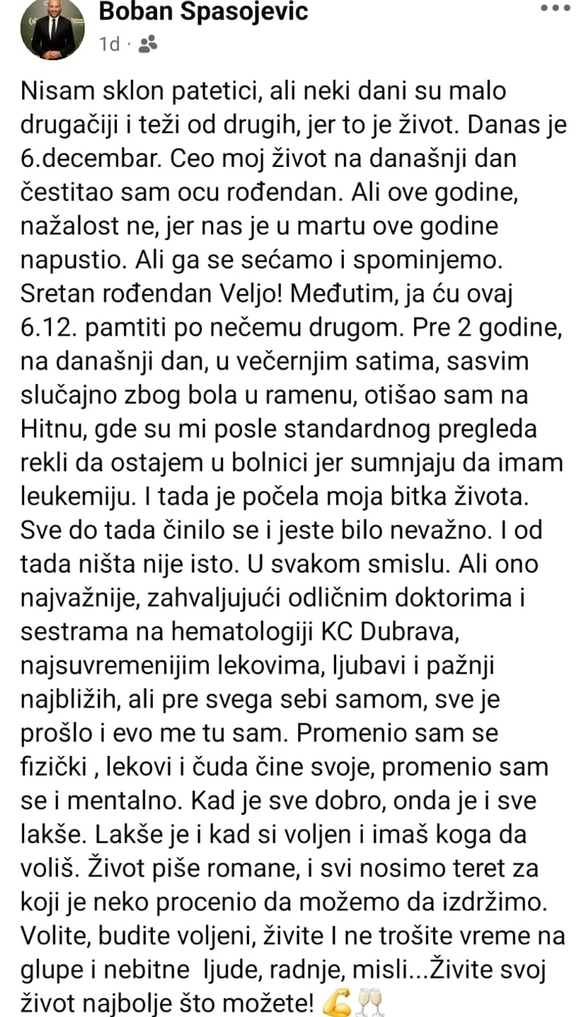 Boban Spasojević o borbi sa leukemijom