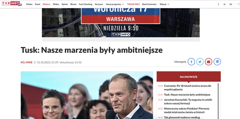 Wystąpienie Donalda Tuska w TVP Info