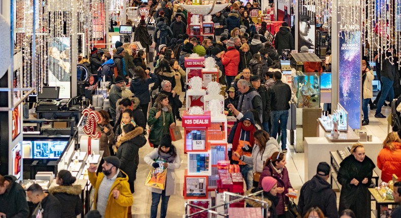 People shop at the Herald Square Macy's Flag ship store for the early Black Friday sales on November 22, 2018 in New York City.