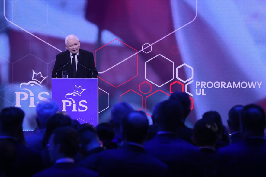 Prezes PiS Jarosław Kaczyński podczas drugiego dnia konwencji programowej Prawa i Sprawiedliwości.