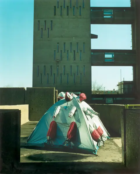 John Akehurst. Lucy + Jorge Orta - Refuge Wear Intervention, London East End 1998