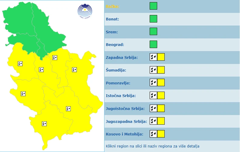 Meteoalarm za nedelju
