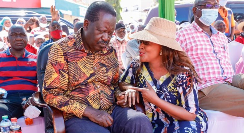 ODM party leader Raila Odinga with former Taita Taveta Woman Representative Joyce Lay