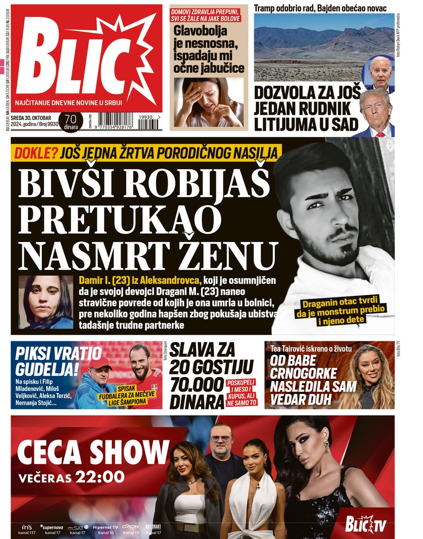 Naslovna strana za 30.10. - Blic