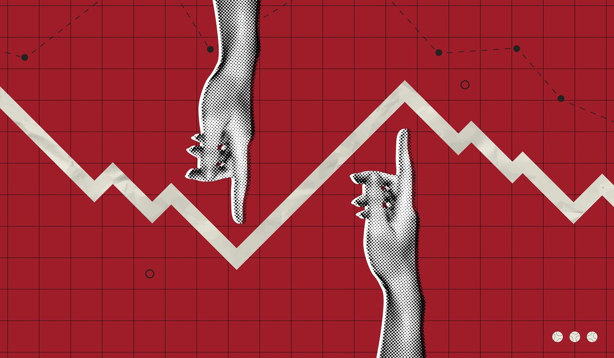 Grafika z wykresem i dwiema dłońmi