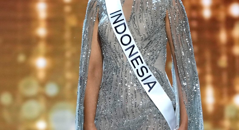 Miss Indonesia Laksmi De Neefe Suardana competes in the evening gown competition in the 71st Miss Universe Beauty Pageant in New Orleans. De Neefe Suardana did not compete in the 2023 Miss Universe Indonesia competition.AP Photo/Gerald Herbert