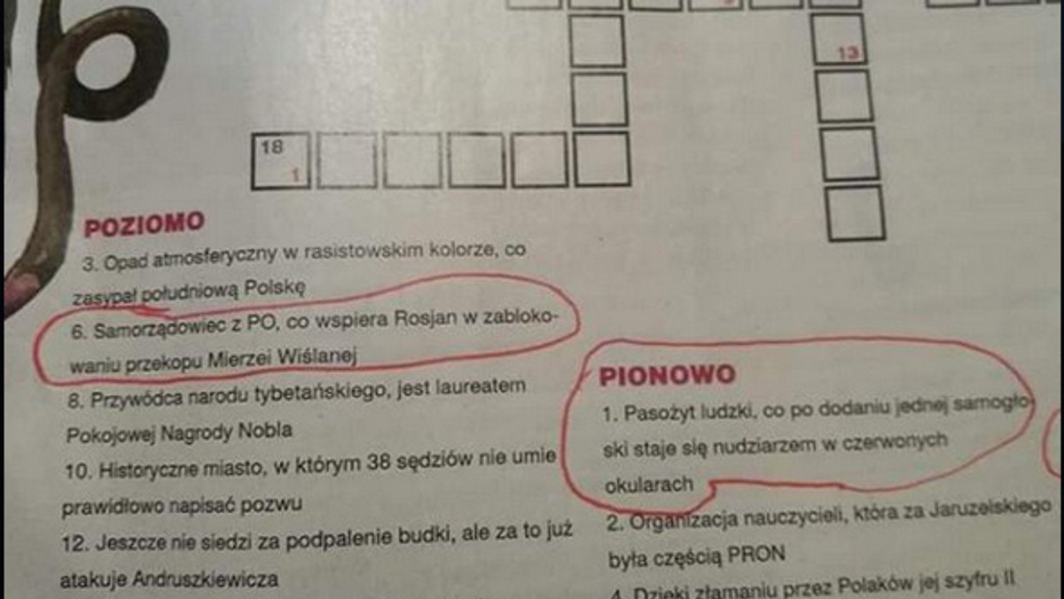 W najnowszym wydaniu "Gazety Polskiej" pojawiła się "Oburzająca krzyżówka Piotra Lisiewicza" z kontrowersyjnymi opisami haseł. Dziennikarze i internauci szeroko komentują zawartość krzyżówki.