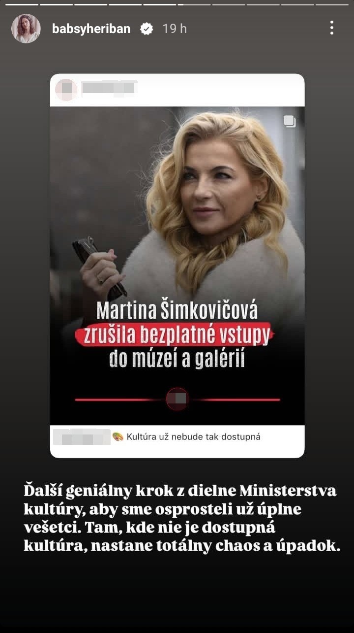 Babsy Jagušák Heriban kritizuje najnovšie rozhodnutie ministerstva kultúry o zrušení bezplatného vstupu do múzeí a galérií raz do mesiaca. 