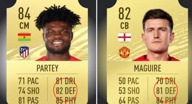 Thomas Partey has higher defending stats than Harry Maguire on FIFA 21