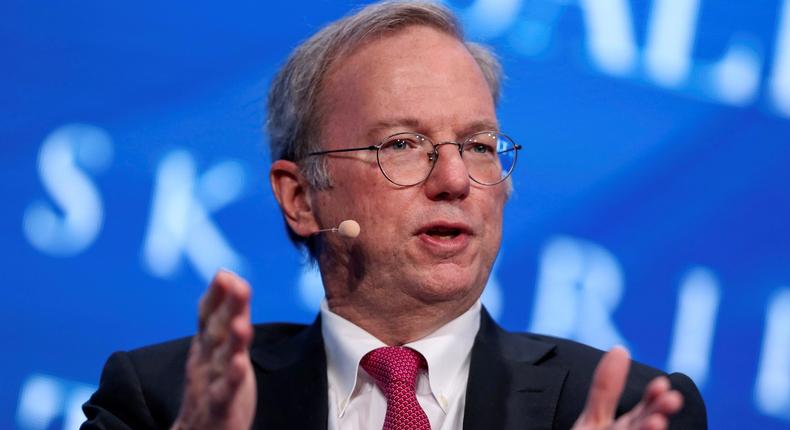 Alphabet executive chairman Eric Schmidt speaks at the 2017 SALT conference in Las Vegas.