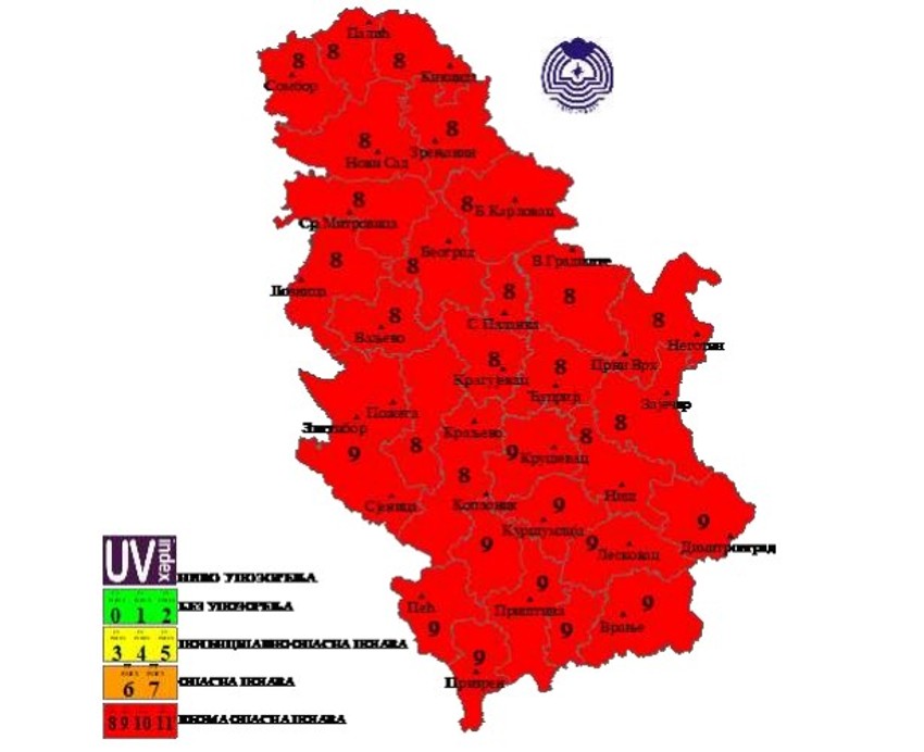 Mapa UV indeksa za 1 avgust