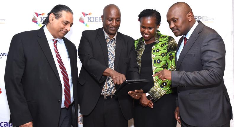 From Left to right: Mr Sameer Goyal, World Bank Representative, Mr.Nobby Macharia, Secretary Industrialisation,State Department for Industry, Florence Gatome, Niras Africa Director and Mr. Philiph Maitha, the KIEP Project Coordinator, during the official launch of the KIEP 250= Cohort 2 call for application