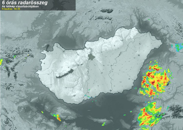 Az Időkép radarképe pünkösd vasárnap kora délután. Fotó: Időkép