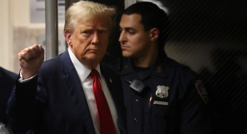 GOP presidential candidate and former President Donald Trump outside his Manhattan hush-money trial in April.Reuters/Spencer Platt