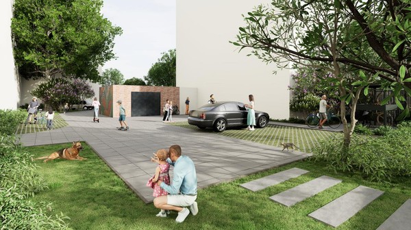 Przy Brzeskiej pojawią się liczne nasadzenia lilaków oraz roślinności kwitnącej, które wiosną wypełnią podwórko zapachem i kolorem.