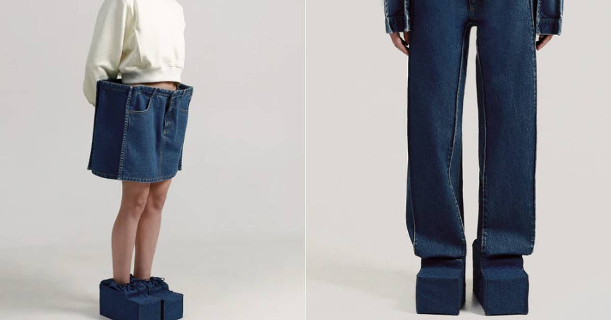 Absurdalne i drogie ubrania. Wśród nich kwadratowe jeansy i wiecznie mokry top
