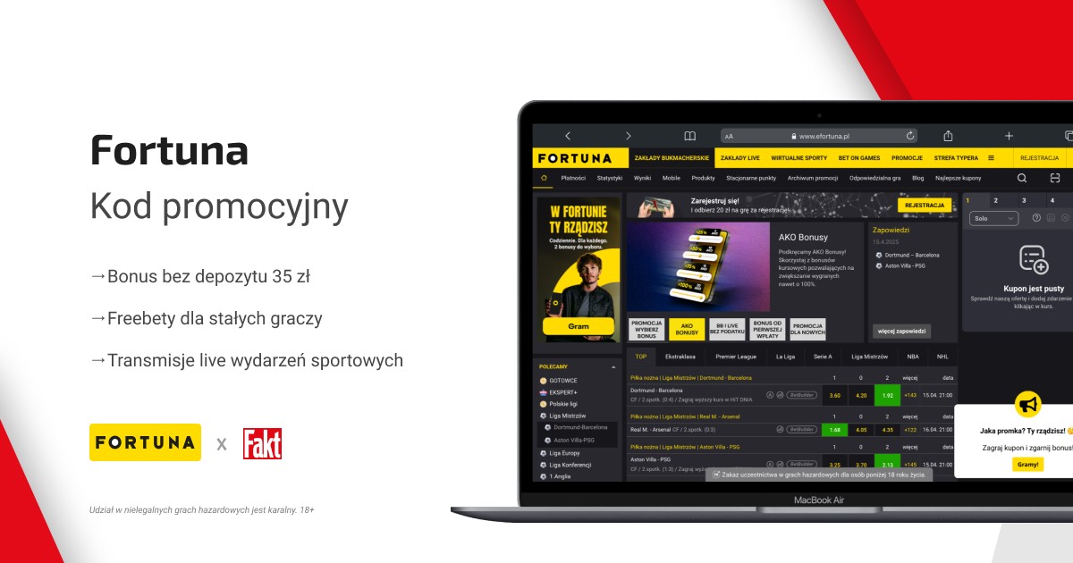 Fortuna kod promocyjny: najwyższy bonus 350 zł