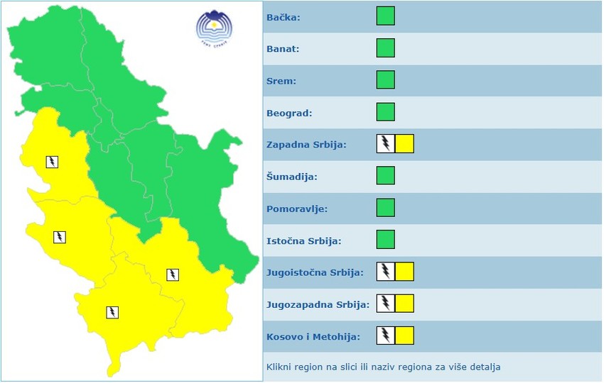 Meteoalarm za četvrtak